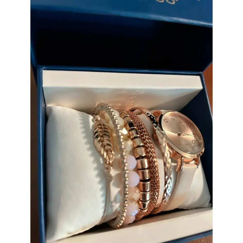 Arizona Jean Co Pink Watch & Stacking Bracelet Set New Battery Gift Box